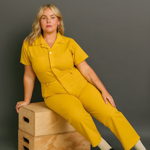 Big Bud Press 1XL Sunshine Yellow Short Sleeve Jumpsuit Utility Workwear LA HTF - Picture 1 of 6